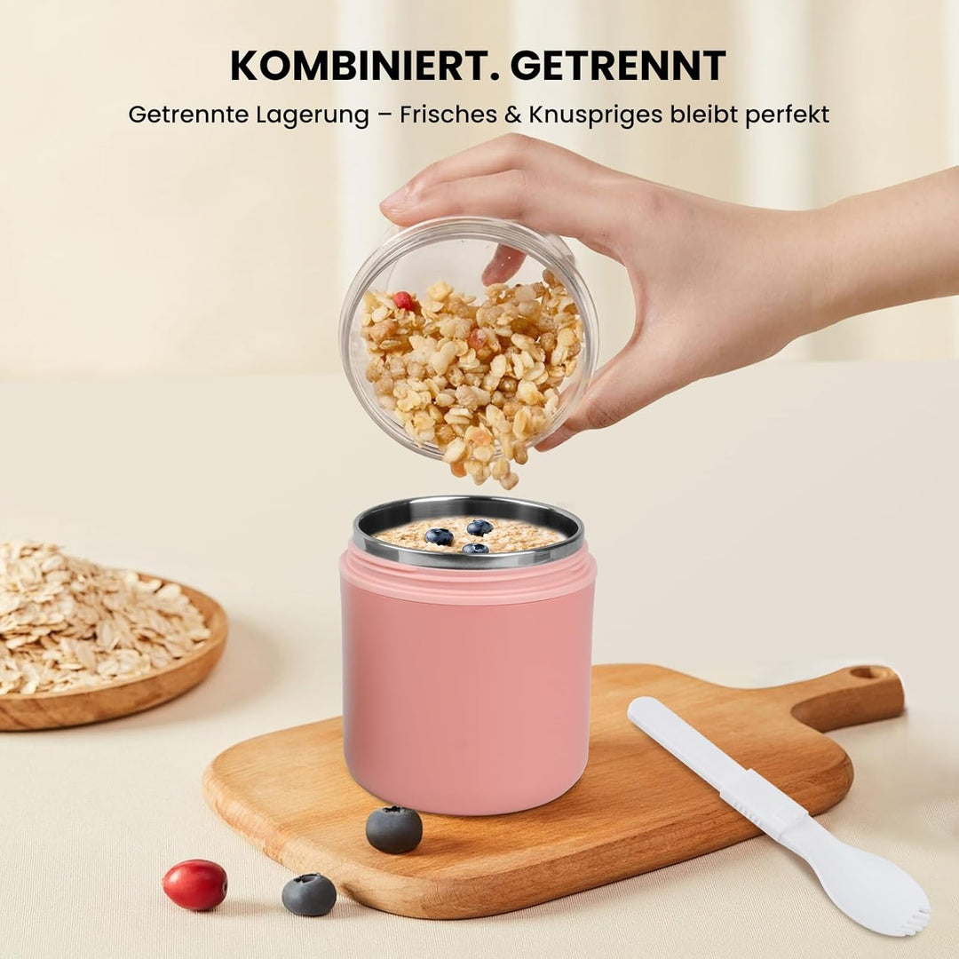 GEEKHOM 2er-Set Müslibecher To Go Edelstahl 530ml+330ml Joghurt und Müsli To Go Becher Klein Bpa Fre