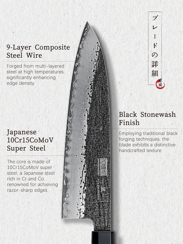 HOSHANHO 3-teilig Messerset, Professionelles Japanisches Küchenmesser Set Aus Kohlenstoffstahl, Ultr