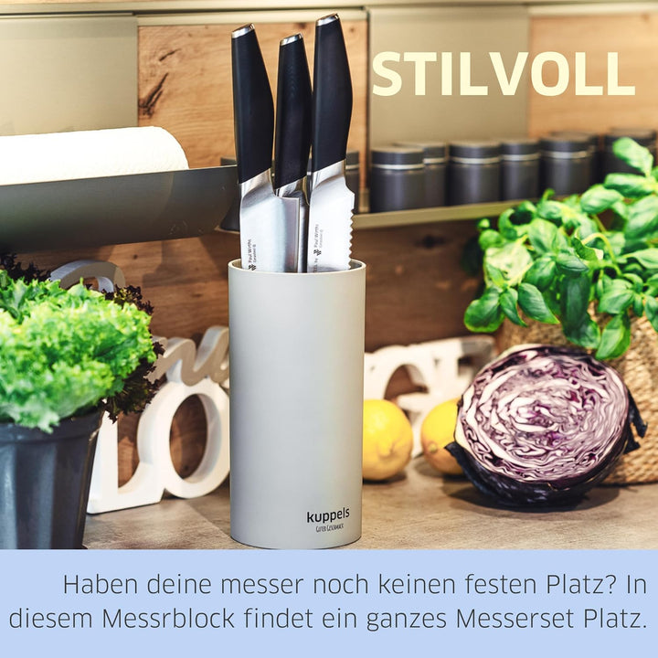 Kuppels ALL4ONE Universal Messerblock ohne Messer, Rund, Grau, Mit herausnehmbaren Borsten, 22 cm gr