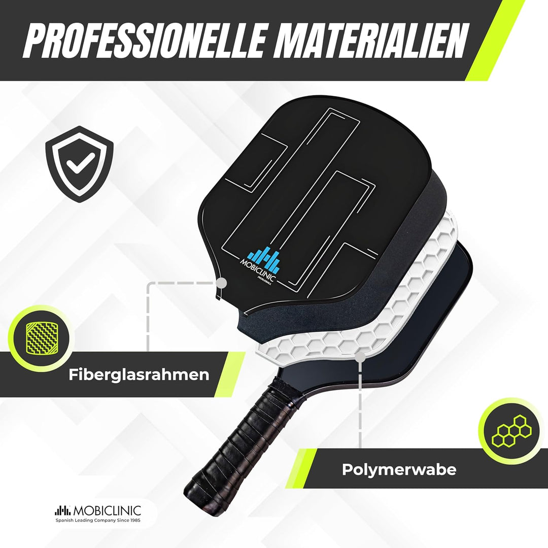Mobiclinic®, Pickleball-Set, Fiberglas-Schläger, Bälle für Drinnen und Draussen, Tragetasche, Ergono