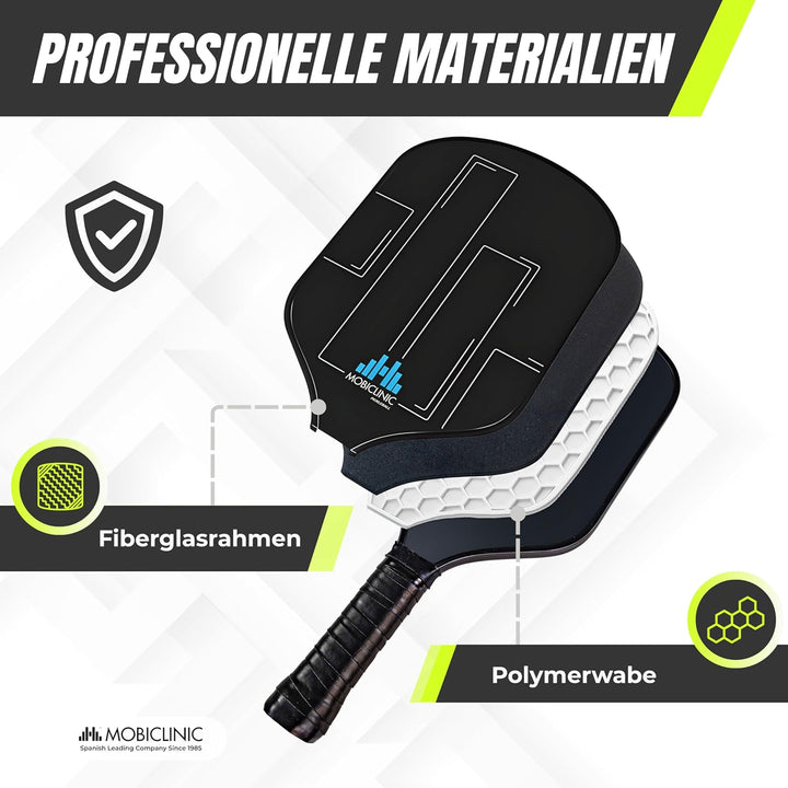 Mobiclinic®, Pickleball-Set, Fiberglas-Schläger, Bälle für Drinnen und Draussen, Tragetasche, Ergono