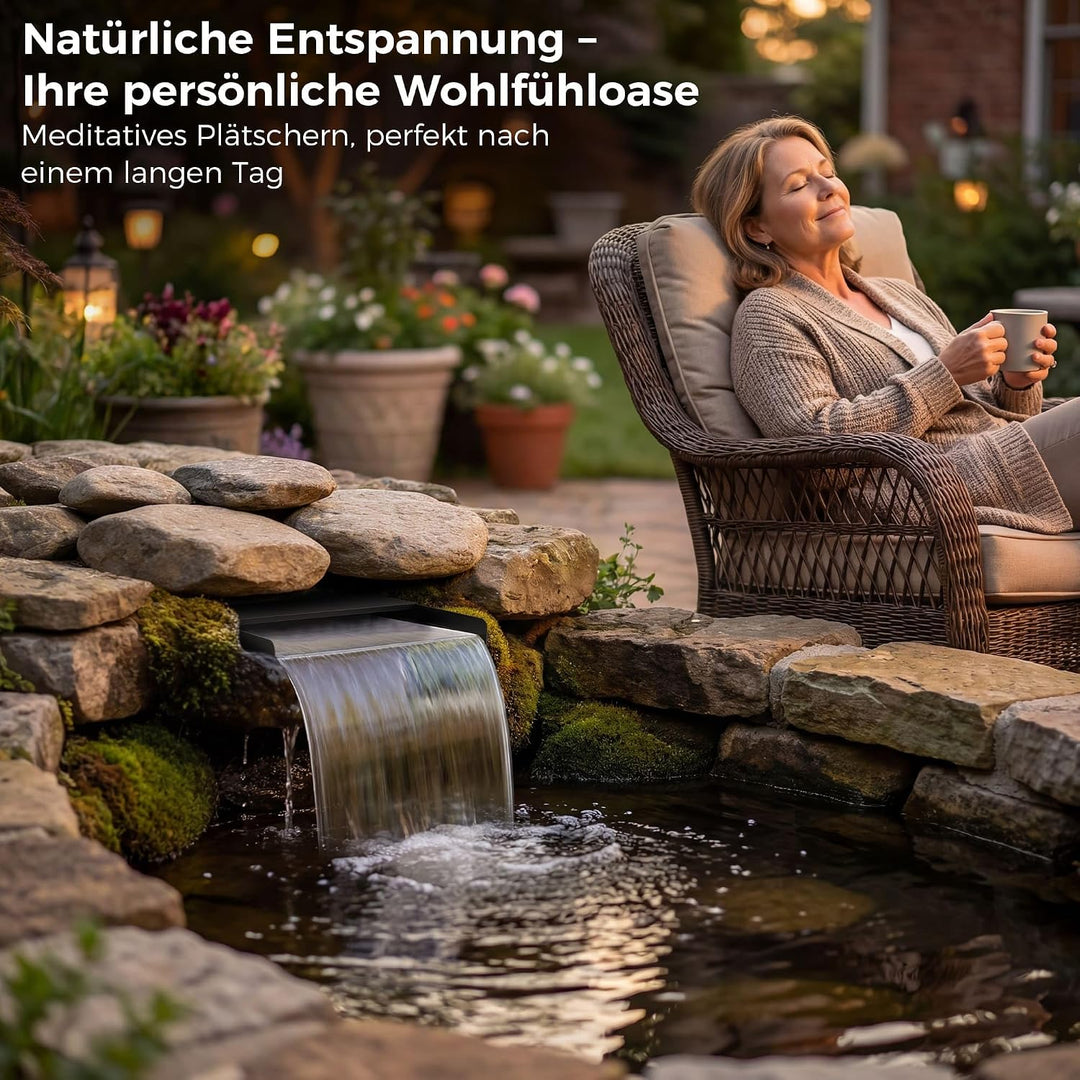 Biling 30cm 2500l/h Wasserfall Teich mit Filter für Gartenteiche bis 5000L | Edelstahl-Wasserfall fü