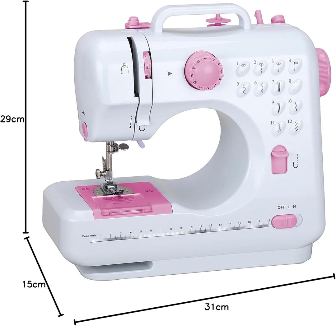 Mini Nähmaschine für Anfänger, 12 Stiche Haushalt Doppelfaden Multifunktionsnähmaschine für Kinder,