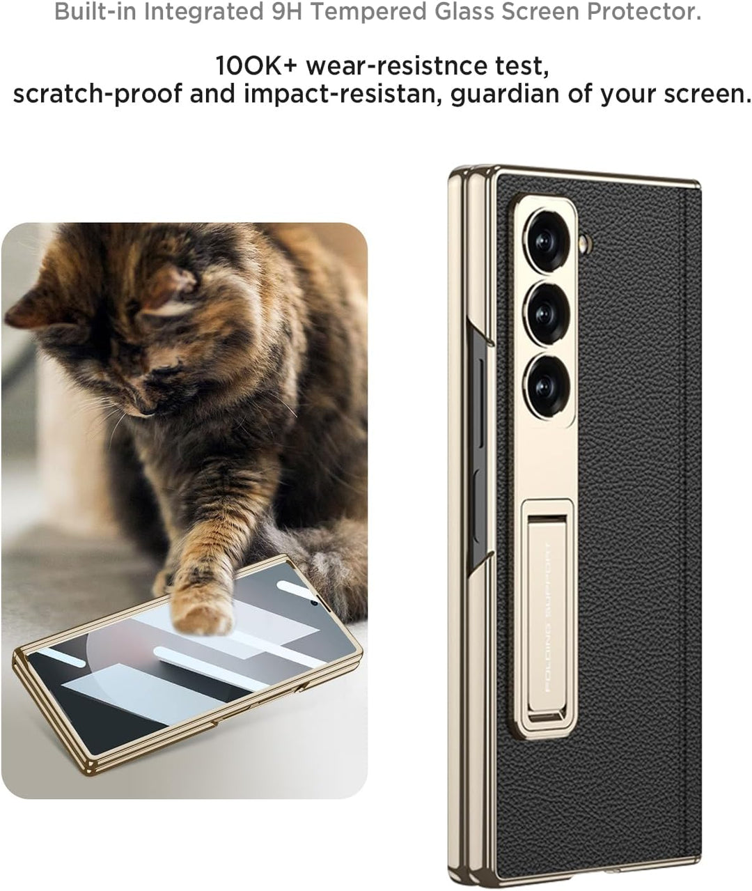 Miimall Lederhülle Kompatibel mit Samsung Galaxy Z Fold 6 Hülle mit Displayschutz+Scharnierschutz, S
