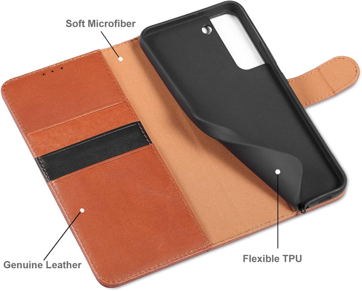LENSUN Echtleder Hülle für Samsung Galaxy S22 Plus, Handyhülle [Echtes Leder][Magnetverschluss][RFID