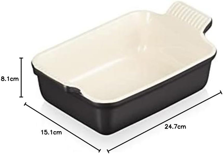 Le Creuset Rechteckige Auflaufform Tradition aus Steinzeug, 19 cm, 1.1 Liter, Schwarz matt, 71102190