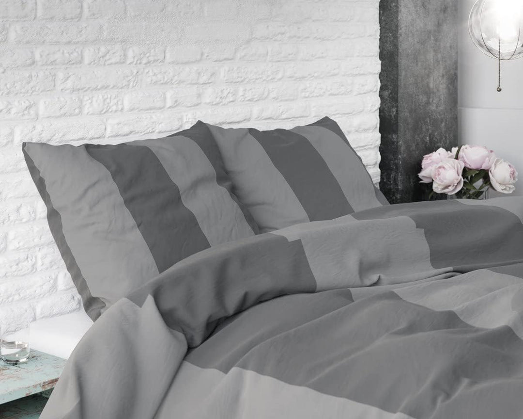 Sleeptime Bettwäsche Baumwolle, Grau, Martin, 200cm x 220cm, Mit 2 Kissenbezüge 60cm x 70cm 200 x 22