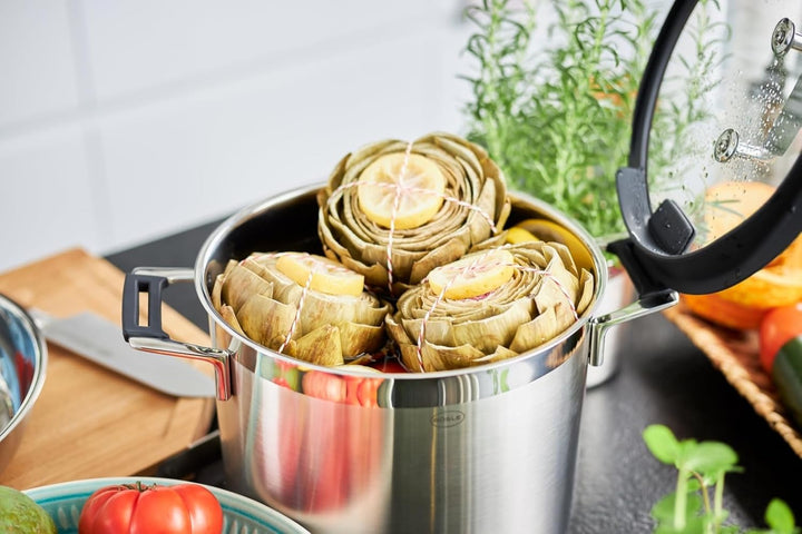 RÖSLE SILENCE PRO Topf-Set 5-tlg., Universaltopfset mit 3 Kochtöpfen, 1 Bratentopf und 1 Stielkasser