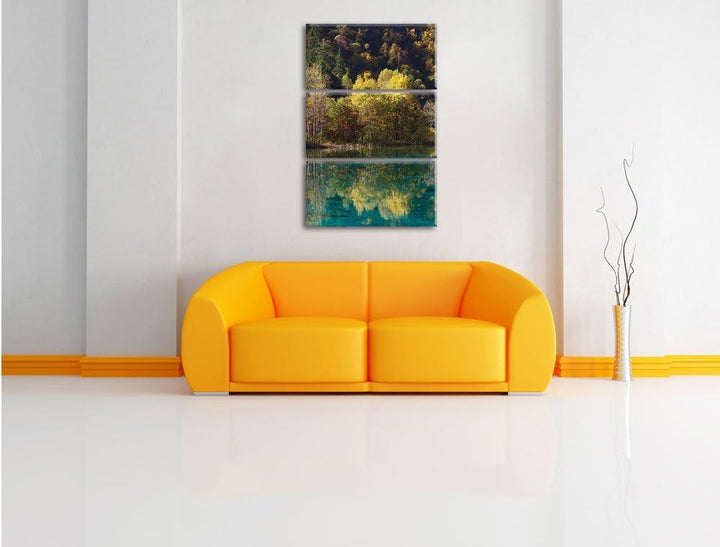 Pixxprint herbstlicher Wald am See als Leinwandbild/Grösse: 3 Teilig (120x80) cm/Wandbild/Kunstdruck