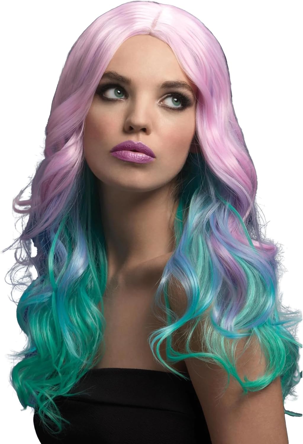 Fever Khloe Wig, Pastel Ombre, Long Wave with Centre Parting, 26inch/66cm Rainbow, Rainbow