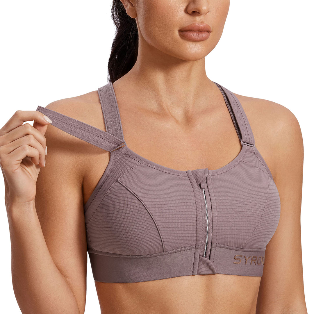 SYROKAN Sport BH Damen Starker Halt Ohne Bügel BHS mit Vorderverschluss Ggepolstert Bügellos Guter H