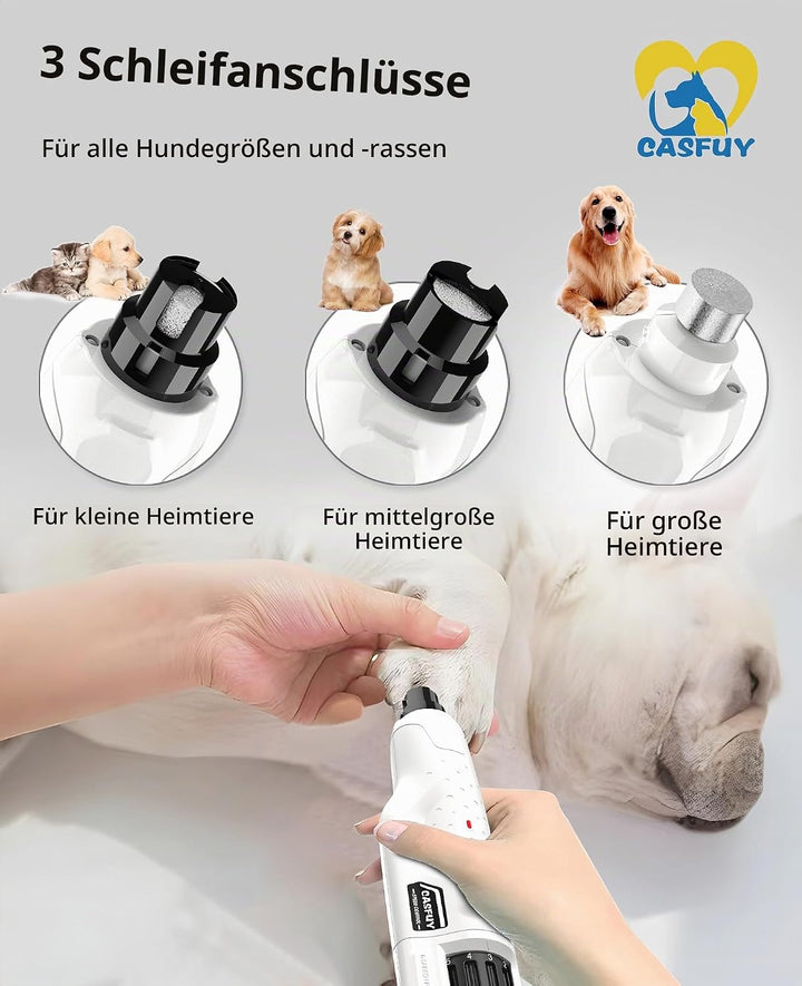 Casfuy Krallenschleifer für Hunde - (45 dB) 6-Gang-Haustier-Krallenschleifer mit 2 LED-Lichtern für