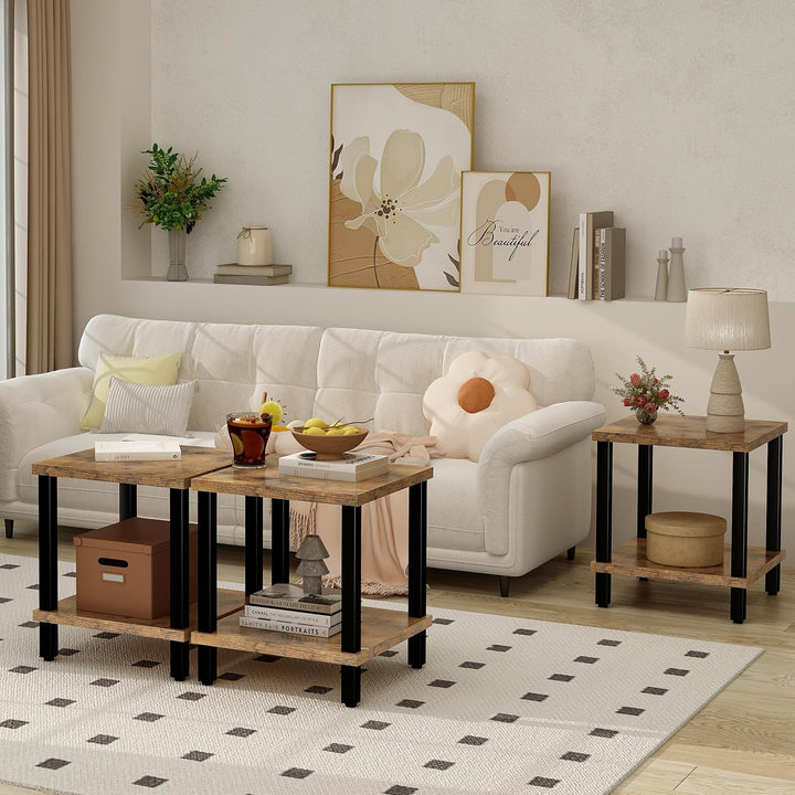 Beistelltisch Holz 2 Tier Couchtisch Nachttisch Schmal Beistelltische Klein mit Stauraum für Wohnzim