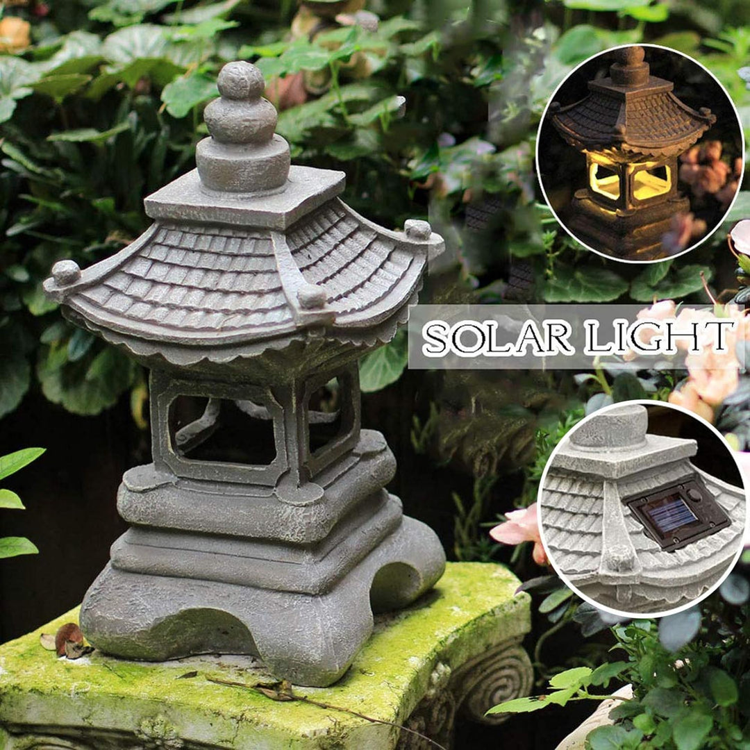 Uziqueif Outdoor Japanische Tachi-Gata-Stil Solar Zen Garten Lichter Laterne Pagode Licht Solar Bode