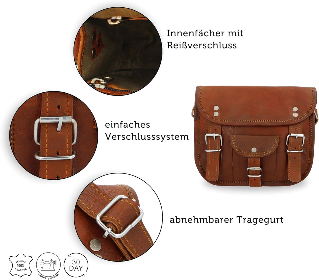 Gusti Umhängetasche Leder - "Emilia 7" Damen Herren Handtasche Ledertasche Braun