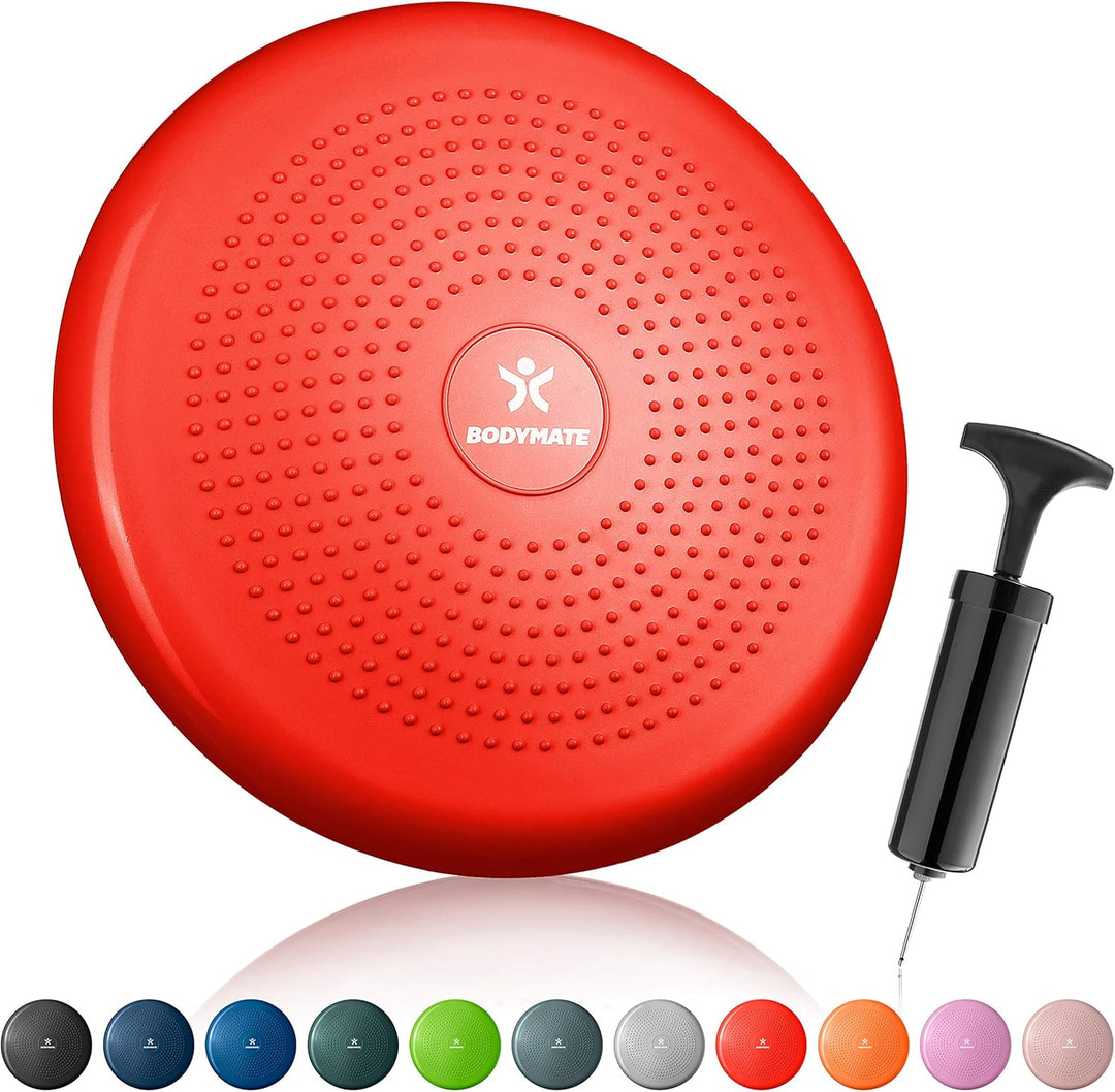 BODYMATE Ballsitzkissen inkl. Pumpe 34cm Durchmesser - Balance-Kissen, Luftkissen, Balance Pad, Nopp