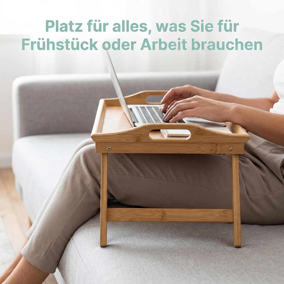 Relaxdays Betttablett Bambus H x B x T: ca. 25 x 52 x 33 cm Betttisch als Frühstückstablett oder Bei