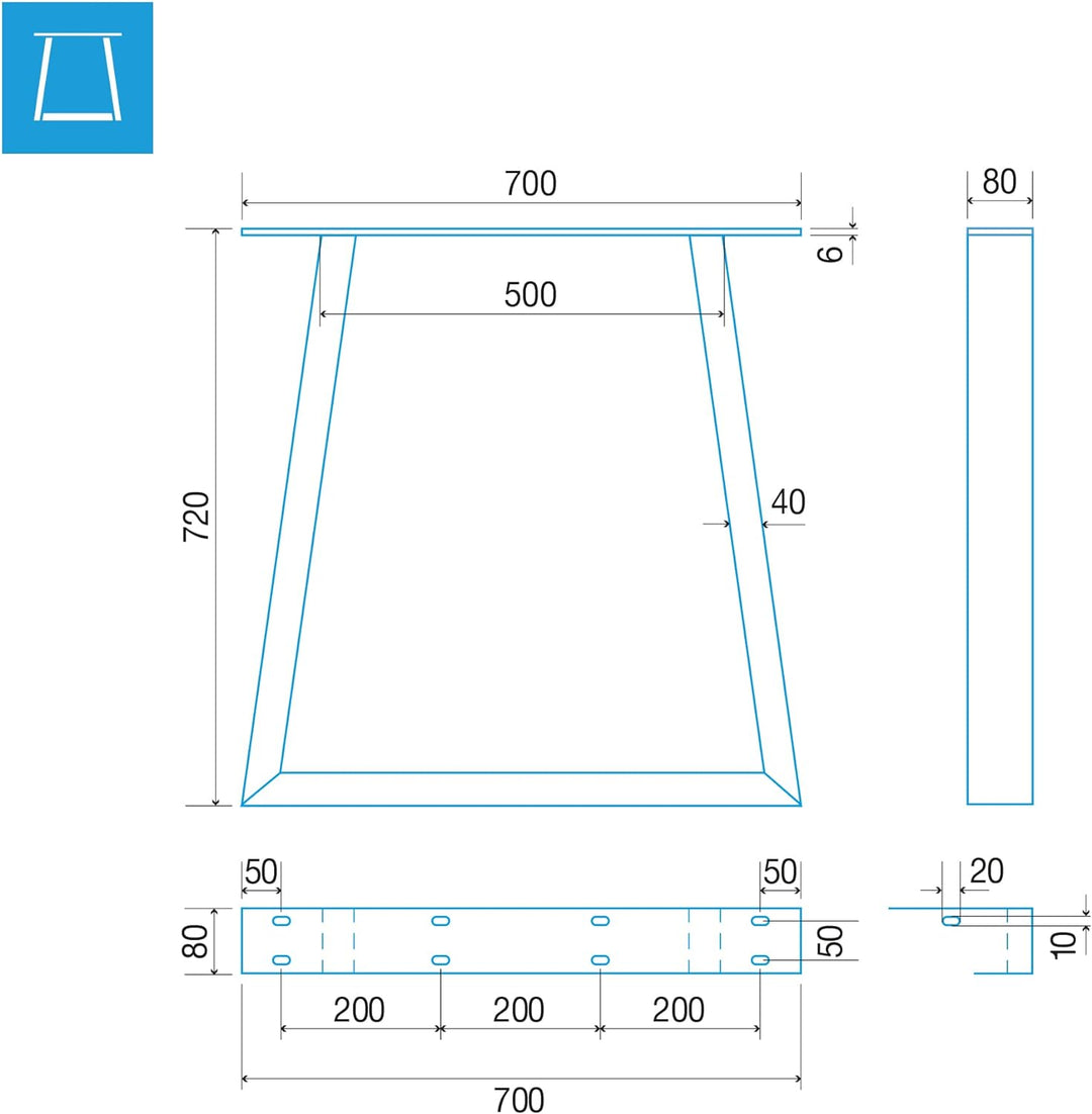 mina concept 11-1 Tischkufen Edelstahl – Tischgestell Trapez-förmig – Aussenmasse 70 x 72 cm – Profi