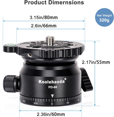 Koolehaoda PD-60 Stativ Nivellierbasis Leveling Base mit 3/8 Zoll Gewinde und 360° Panorama-Basis, 1