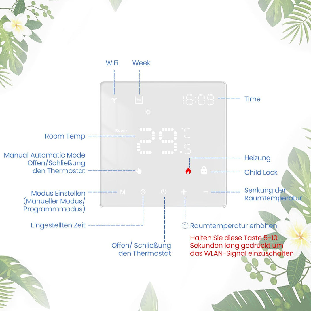Thermostat Für Elektrische Fussbodenheizung, Smart WiFi Programmierbar Raumthermostat Unterstützen A