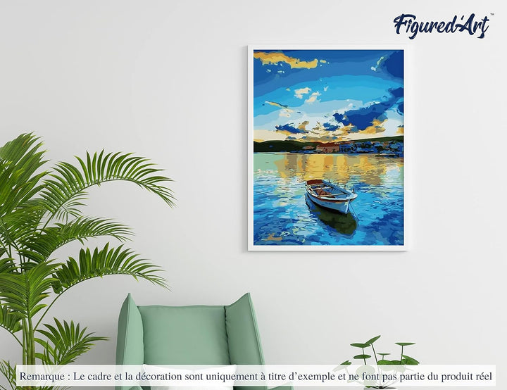 Figured'Art Malen Nach Zahlen Erwachsene Boot und Sonnenaufgang - Paint by Numbers Basteln DIY Baste