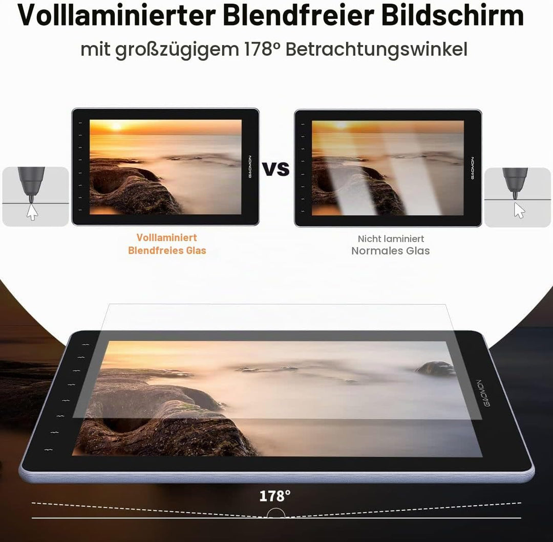 GAOMON PD1610 Grafiktablett mit 2.5K QHD 120% sRGB Full Lamination Screen, 8192 Levels Upgraded Batt
