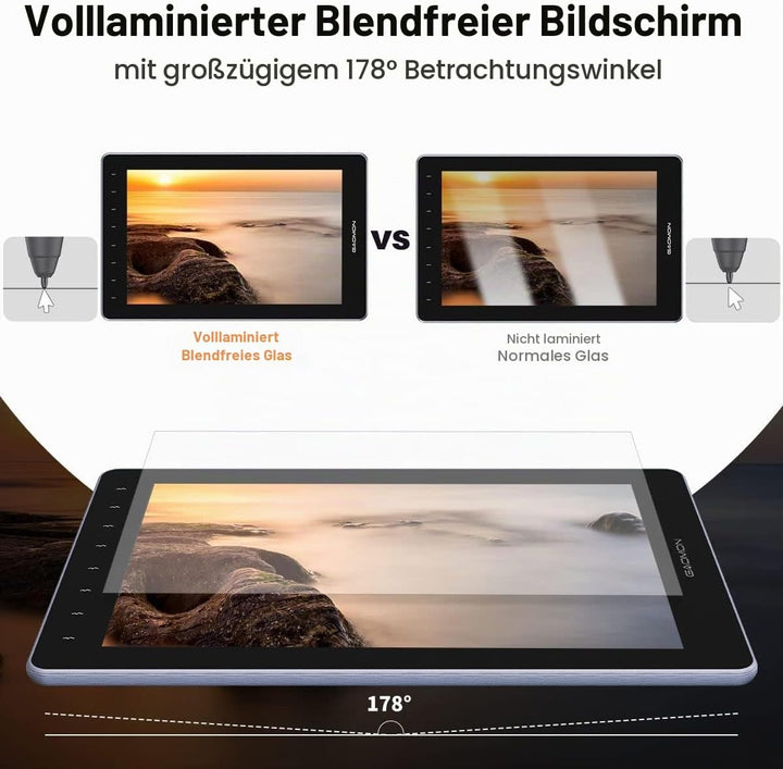 GAOMON PD1610 Grafiktablett mit 2.5K QHD 120% sRGB Full Lamination Screen, 8192 Levels Upgraded Batt