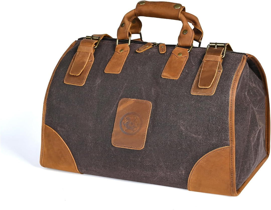 Wasserabweisend Canvas Crazy Horse Leder Reisetasche 35L Trim Unisex Handgepäck Weekender Tasche Spo