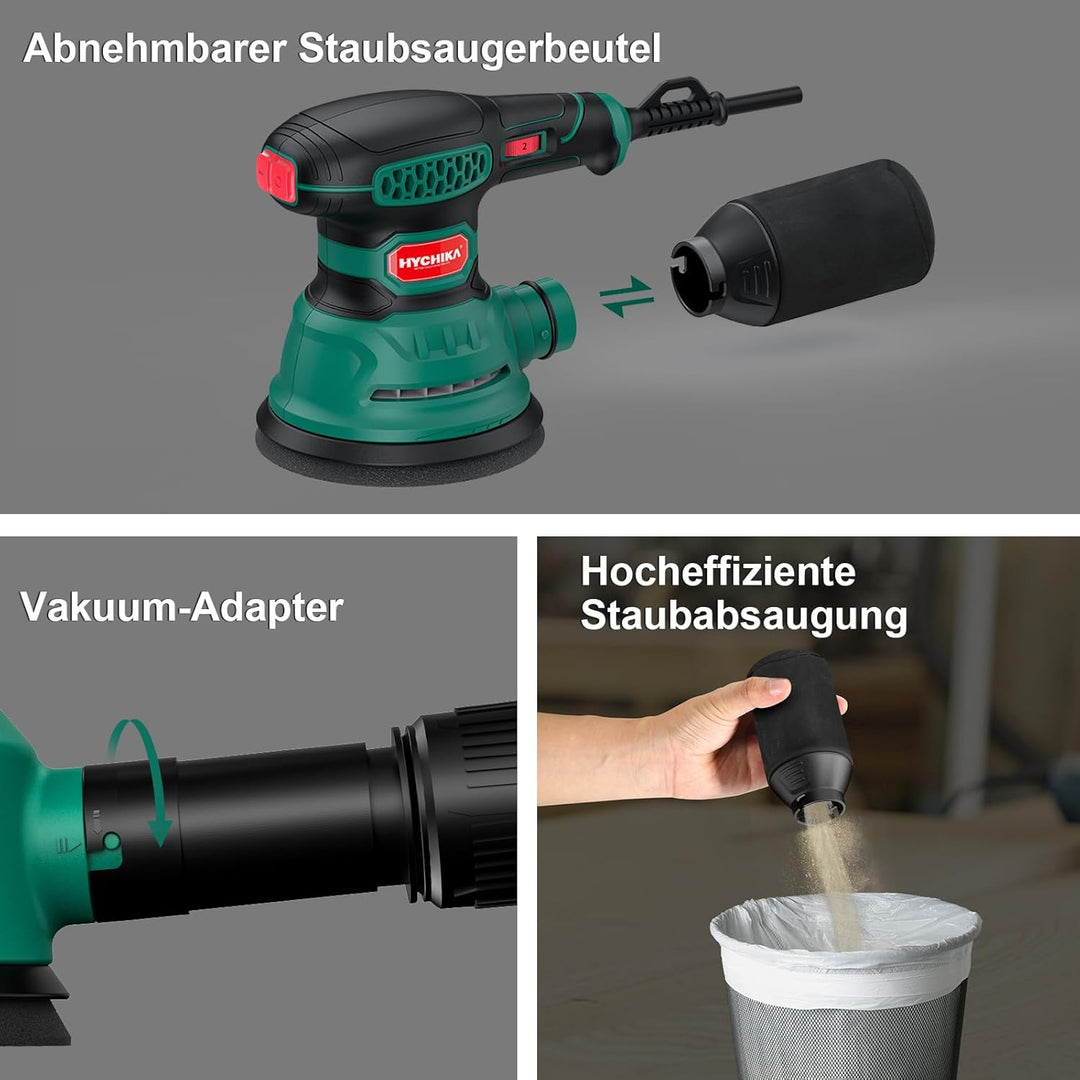 HYCHIKA Exzenterschleifer, 300W 12000OPM Exenterschleifmaschine, 6 Geschwindigkeiten, Compact Exzent