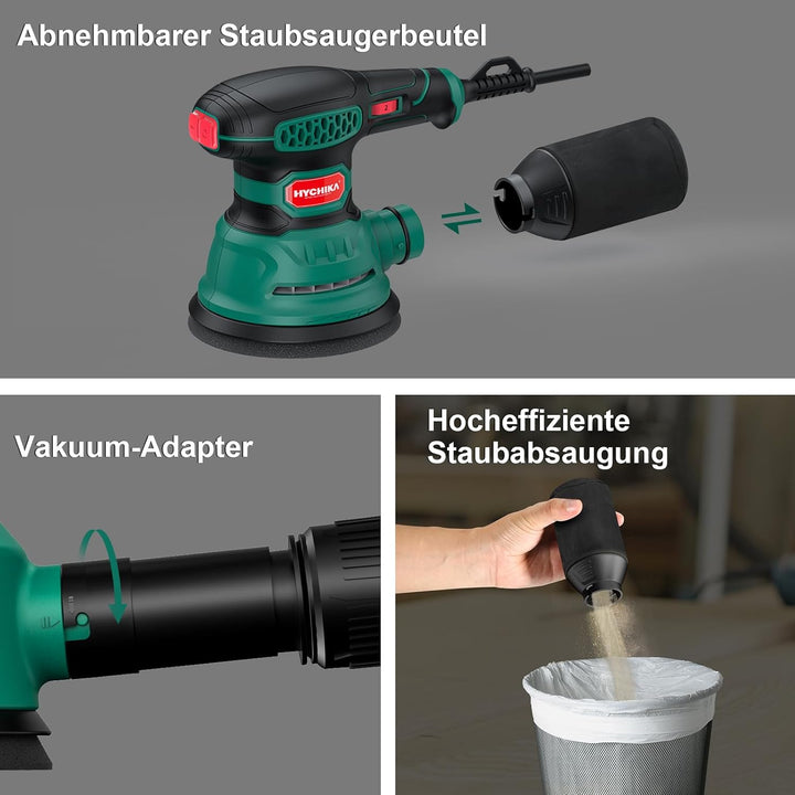 HYCHIKA Exzenterschleifer, 300W 12000OPM Exenterschleifmaschine, 6 Geschwindigkeiten, Compact Exzent