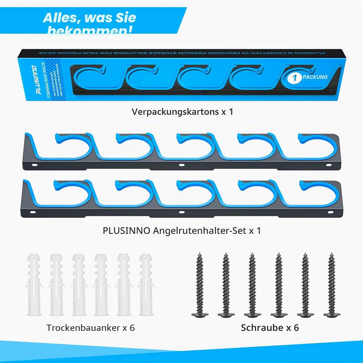 PLUSINNO H5 Horizontal Fishing Rod Holder, Fishing Rod Holder for Garage, Wall or Ceiling Mounting,