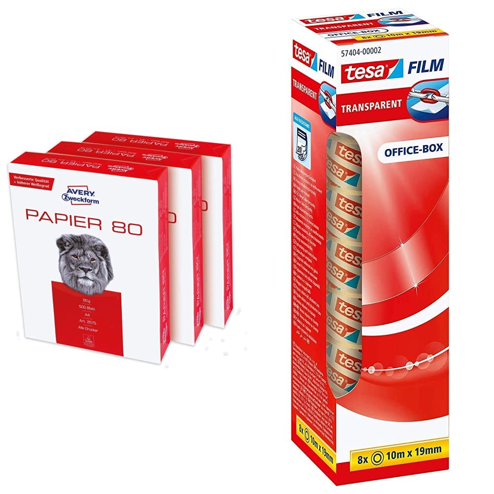 AVERY Zweckform 2575 Druckerpapier, Kopierpapier (1.500 Blatt, 80 g/m², DIN A4 Papier, weiss, für al