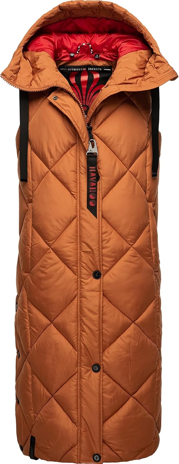 Navahoo warme Damen Winter Steppweste lang mit Kapuze Schnuckel XS-XXL S Rusty Cinnamon, S Rusty Cin