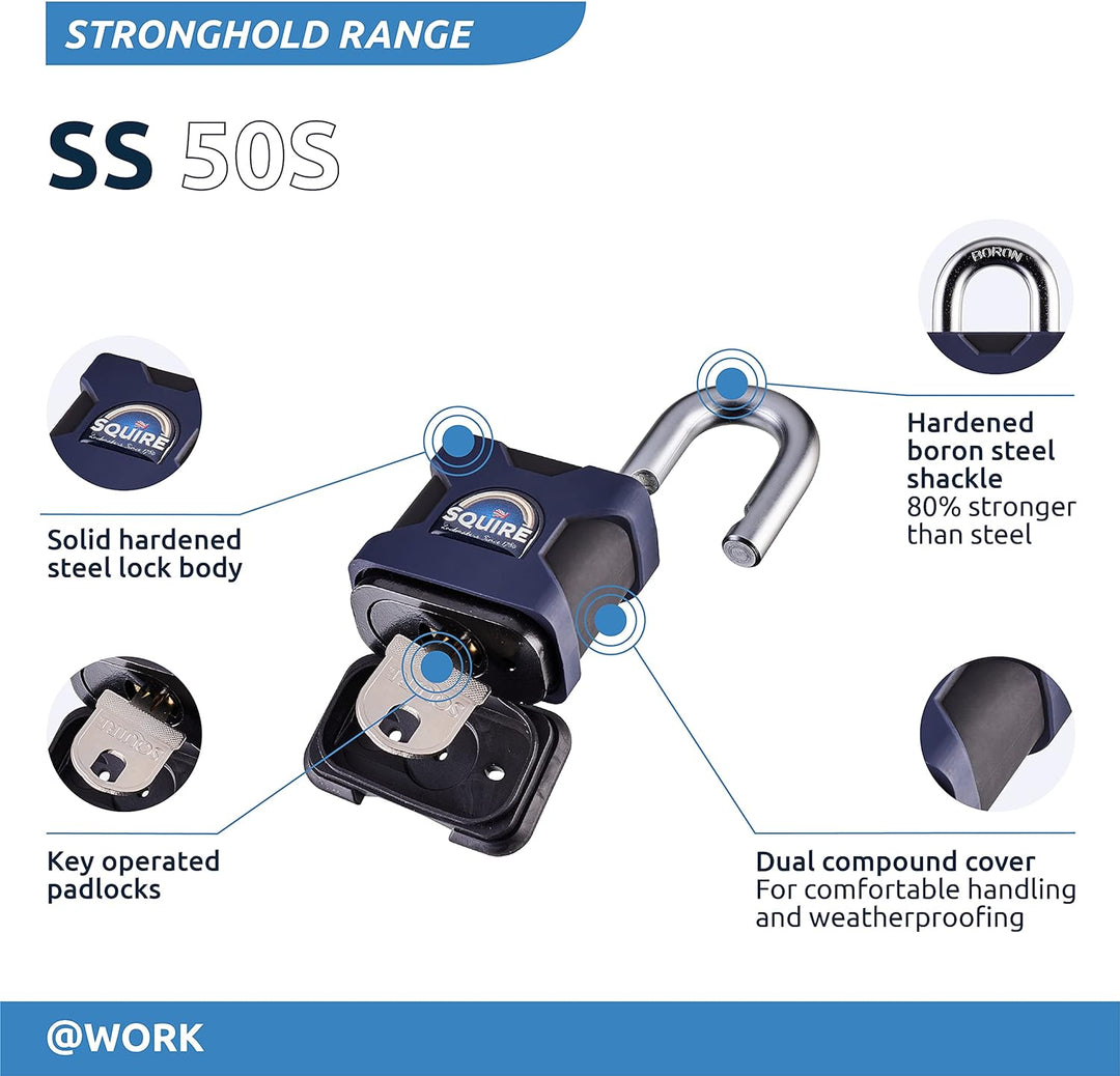 SS50S Stronghold 50mm Solid Steel Padlock Open Shackle (SS50S) 50 mm Farbe Kann Abweichen, 50 mm Far