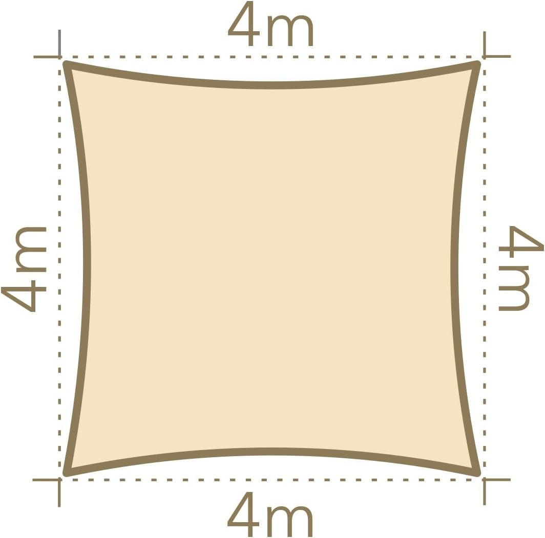 anndora Sonnensegel 4x4 HDPE hellgrau quadratisch Quadrat - Hellgrau 4m, Quadrat - Hellgrau 4m
