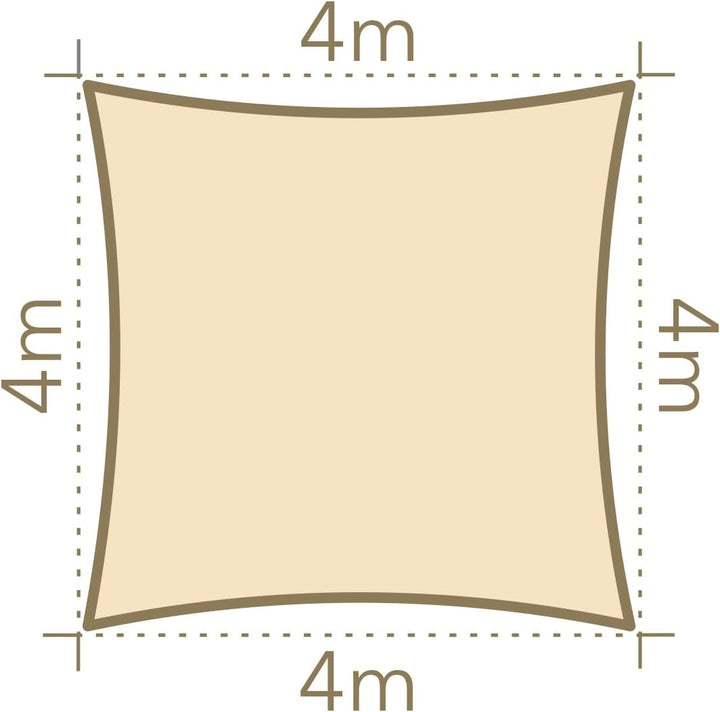 anndora Sonnensegel 4x4 HDPE hellgrau quadratisch Quadrat - Hellgrau 4m, Quadrat - Hellgrau 4m