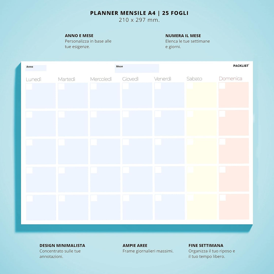 Planner Settimanale + Mensile Scrivania - Due Planning da Tavolo A4, Agenda Settimanale - Mensile -