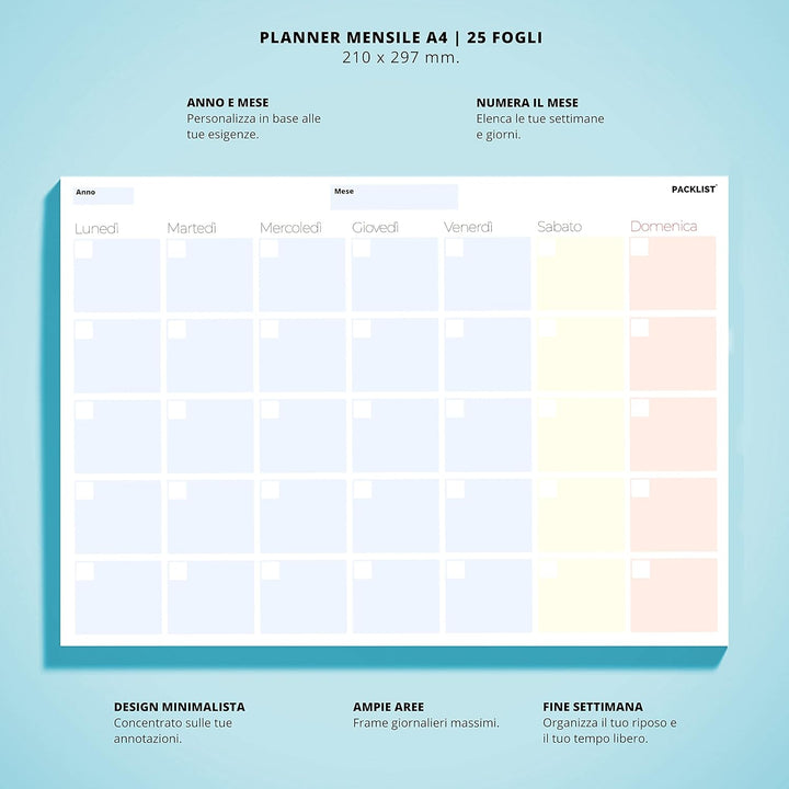 Planner Settimanale + Mensile Scrivania - Due Planning da Tavolo A4, Agenda Settimanale - Mensile -