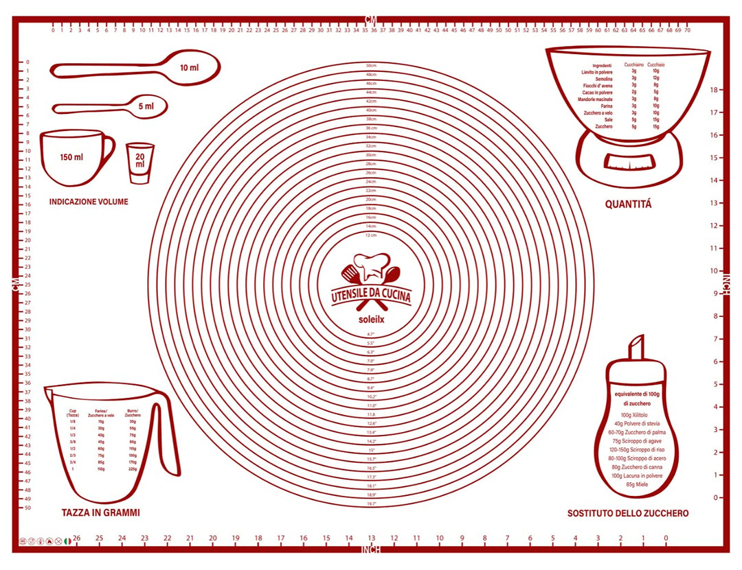 soleilx Backmatte für Kneten, 80 x 60 cm, italienisches Design, Masse aus CM, wiederverwendbar, anti