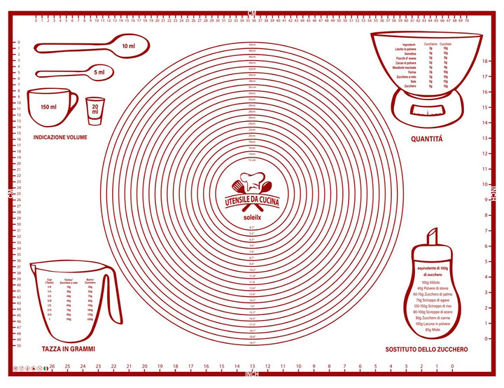 soleilx Backmatte für Kneten, 80 x 60 cm, italienisches Design, Masse aus CM, wiederverwendbar, anti
