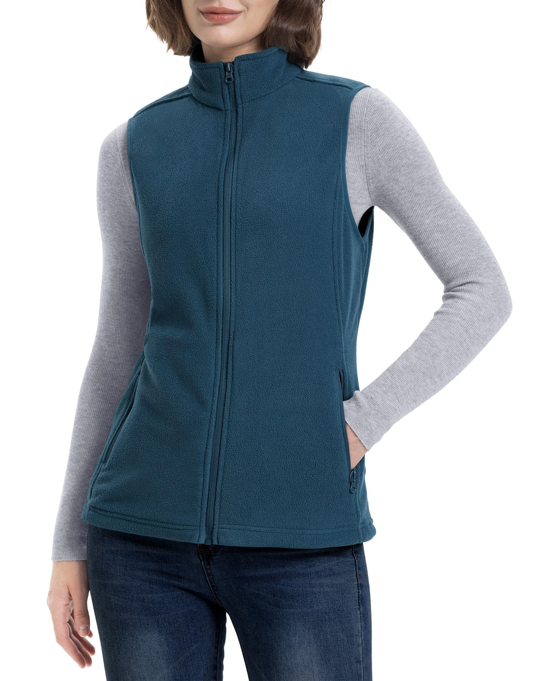 33,000ft Damen Fleece Weste Jacke Standkragen Ultraleicht Outdoor Westen Tops mit Taschen Reissversc