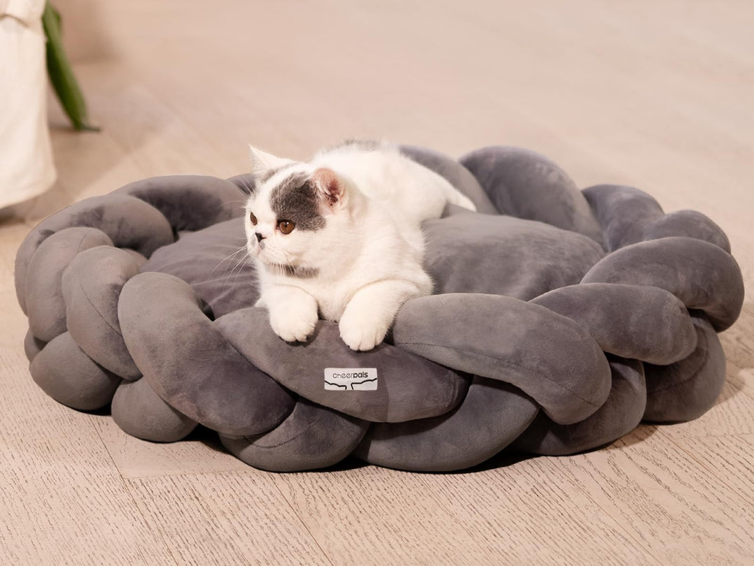 CheerPals Grosses Katzenbett 60cm, Waschbar Geflochtenes Kuschelhöhle, Hundebett mit Hochelastischer