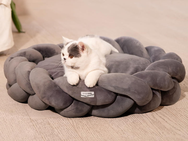 CheerPals Grosses Katzenbett 60cm, Waschbar Geflochtenes Kuschelhöhle, Hundebett mit Hochelastischer