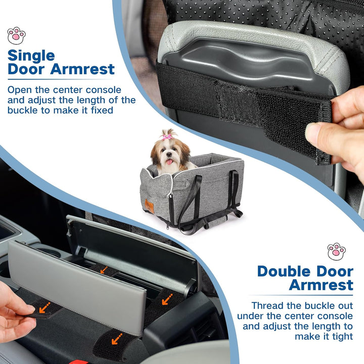Hundeautositz für kleine Hunde bis 5.4kg | Universal Mittelkonsole Auto-Sitz | Abnehmbar waschbar |