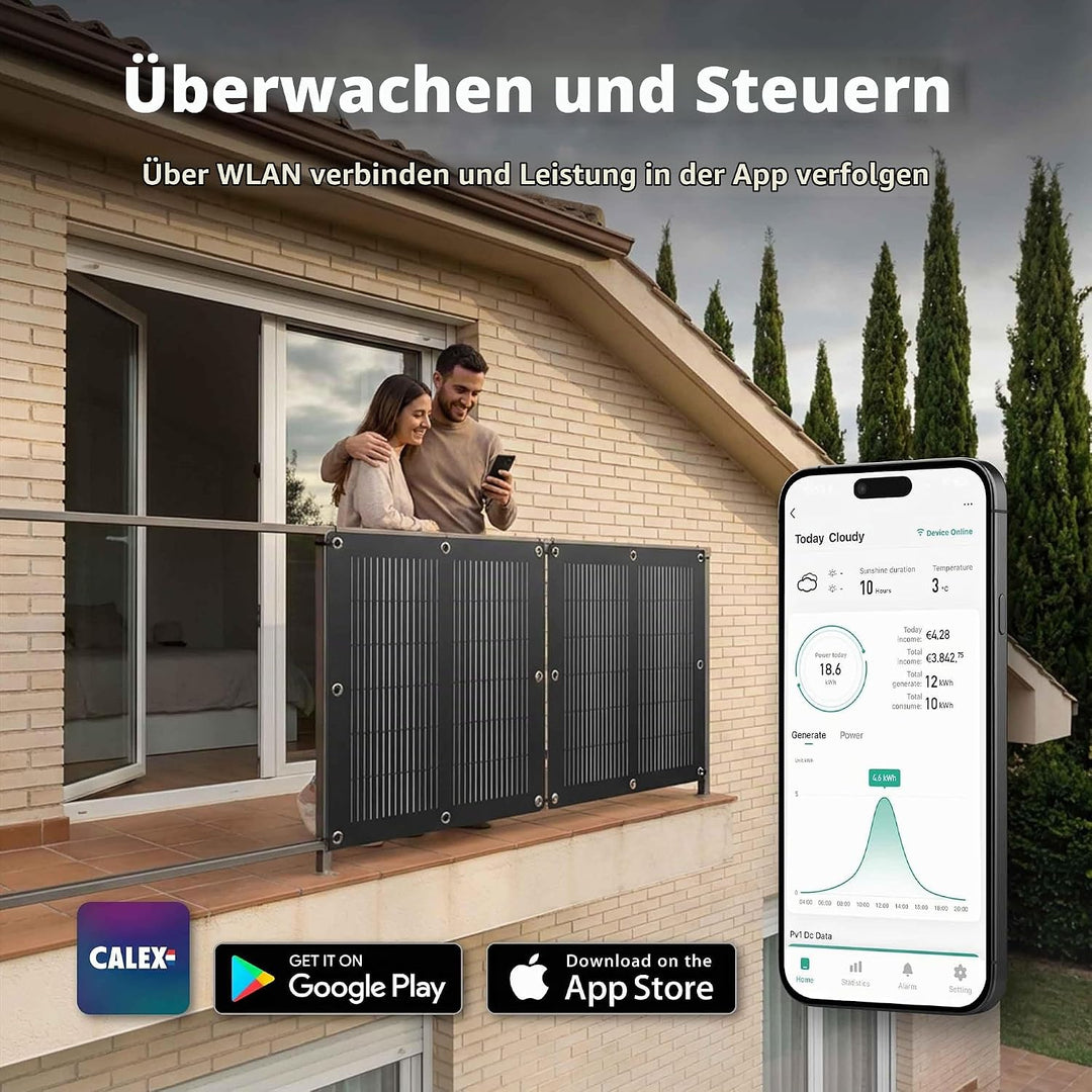 Solarpanel Set 110W, Semi-Flexibel &amp; Leicht Balkonkraftwerk, Smart Monitoring per App, für Balkon &amp;