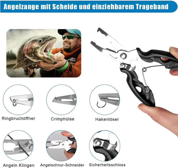 Angelzubehör Set,213 Pcs Angelköder Set und Werkzeugset mit Lippenclips, Hakenentferner, Angelkoffer