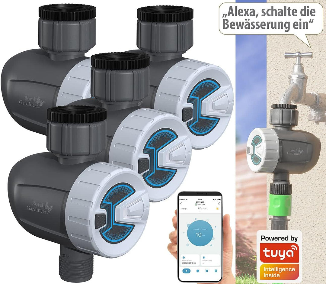Royal Gardineer Ventil, Bluetooth: 4er-Set smarte programmierbare Bewässerungscomputer mit BT & App