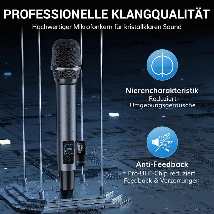 TONOR Wiederaufladbares Funkmikrofon Set, Bluetooth Mikrofon, Auto Scan, IR-Kopplung, Kabellos – für