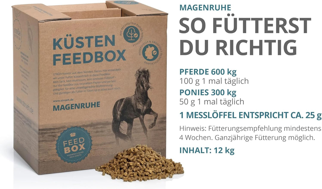 STRÖH Magenruhe Pferd (12kg Feedbox) Magenruhe Pferd (1kg) • Für Pferde Magen, Darm &amp; Verdauung • Mi