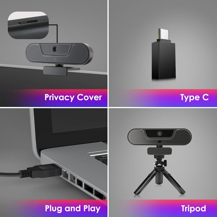 V20 UHD 4K Webcam mit Mikrofon und Lautsprecher, 4K/25FPS, 1080P/30FPS, AI Autofokus, Fernbedienung,